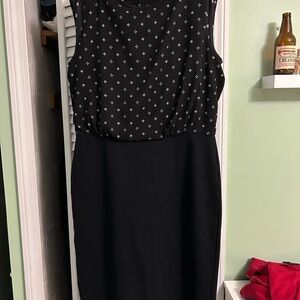 LOFT Black and White Sheath Midi Dress